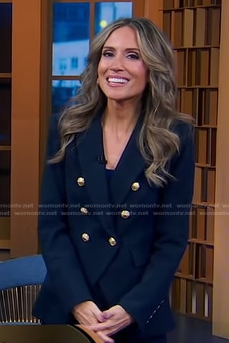 Rhiannon's navy blazer with gold buttons on Good Morning America