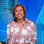 Robin’s beige print wrap blouse on Good Morning America