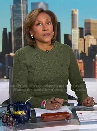 Robin's green floral knit sweater on Good Morning America