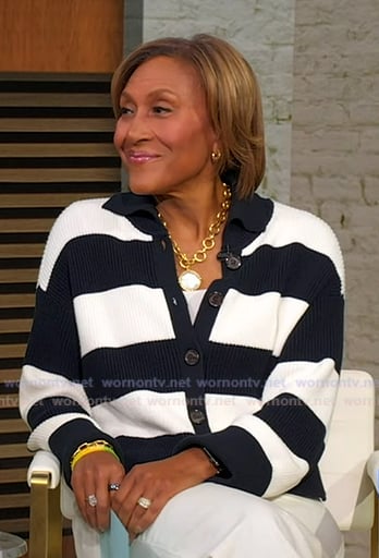 Robin's navy and white striped cardigan on Good Morning America