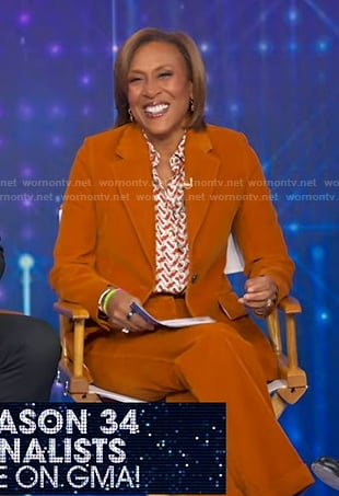 Robin's orange corduroy suit on Good Morning America