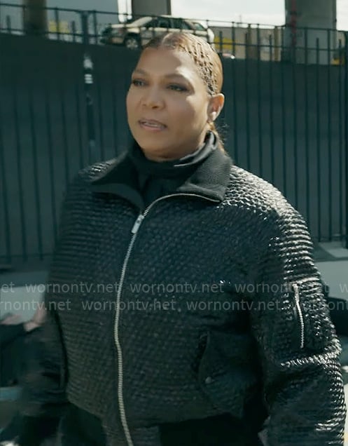 Robyn’s black textured bomber jacket on The Equalizer