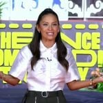 Rocsi’s pearl collar cropped shirt and green cargo pants on Good Morning America