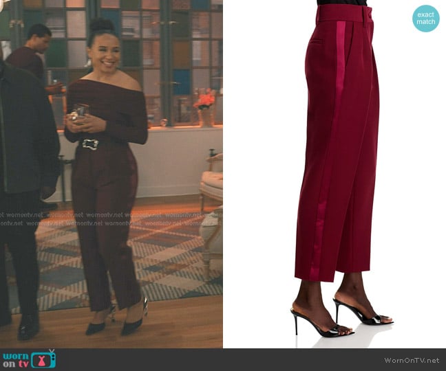 Ronny Kobo Ronny Tuxedo Pants in Oxblood worn by Kaya Blanke (Carra Patterson) on Elsbeth