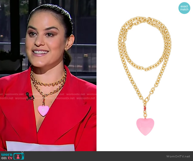 Roxanne Assoulin Happy Heart Necklace in Gold & Cotton Candy Pink worn by Donna Farizan on Today