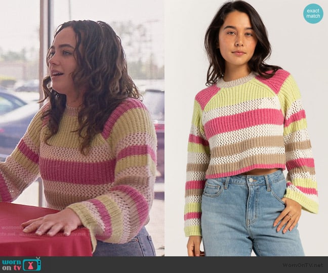 RSQ Mix Stitch Stripe Sweater worn by Samantha LaRusso (Mary Mouser) on Cobra Kai