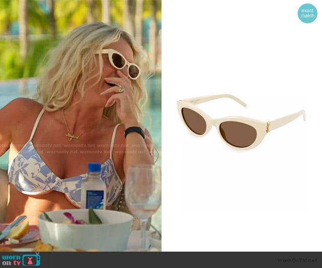 Saint Laurent Monogram Hinge Acetate 54MM Cat-Eye Sunglasses worn by Madison LeCroy on Southern Charm