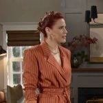 Sally’s orange pinstriped belted blazer on The Young and the Restless