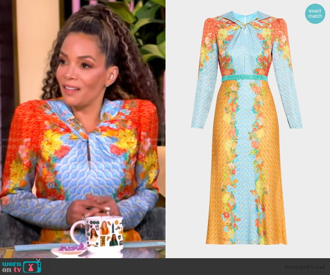 Saloni Claudia Floral Silk Long-Sleeve Fluted Midi Dress worn by Sunny Hostin on The View