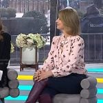 Samantha Brown’s pink floral blouse and purple over the knee boots on Today