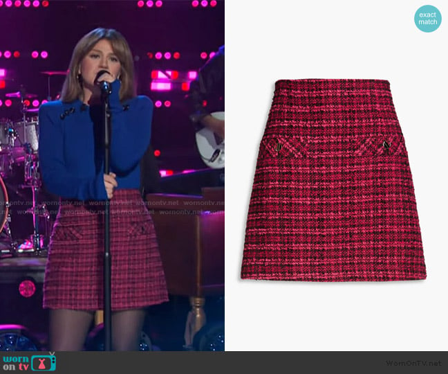 Sandro Cotton-blend tweed mini skirt worn by Kelly Clarkson on The Kelly Clarkson Show