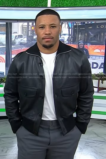 Saquon Barkley's black leather jacket on Today