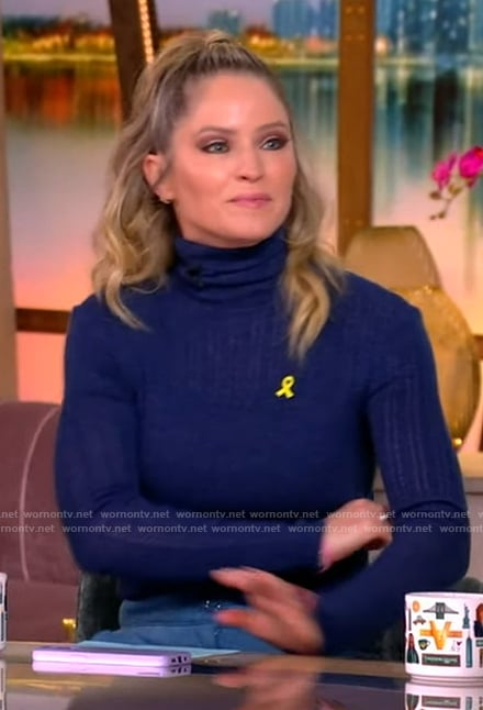 Sara's blue pointelle knit turtleneck on The View