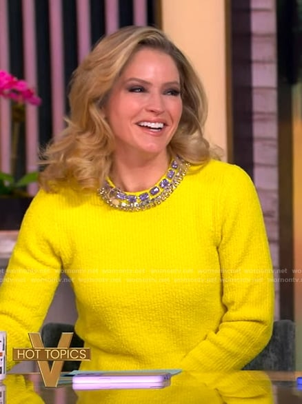 Sara’s yellow embellished sweater on The View