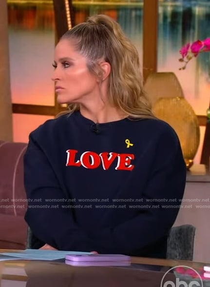 Sara's love print sweatshirt and embellished jeans on The View