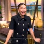 Sarah Hyland’s black button detail jacket and mini skirt on The View