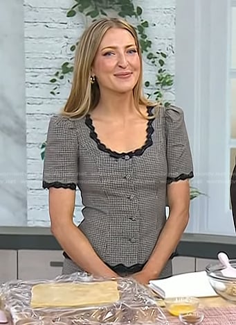 Sarah Fennel's check lace trim jacket and pants on Today