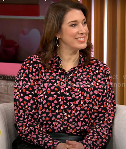 Sarah Gelman's heart print blouse on CBS Mornings