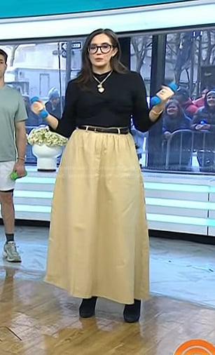 Savannah’s black top and beige maxi skirt on Today