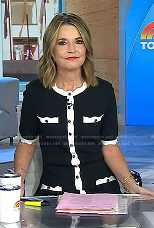 Savannah's black contrast trim mini dress on Today