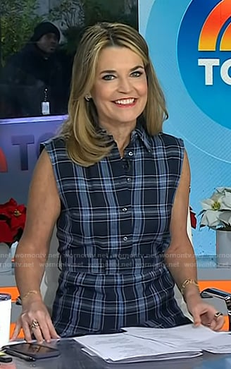 Savannah's blue sleeveless plaid shirtdress on Today