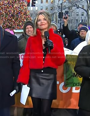 Savannah's red fur puffer jacket on Today