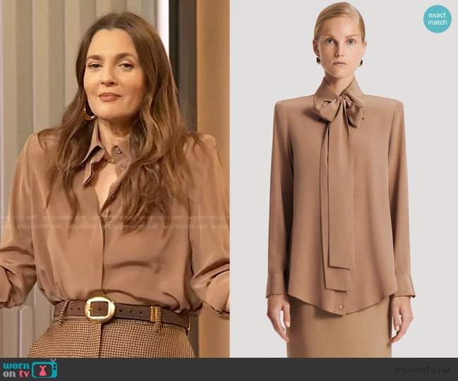 Scanlan Theodore Silk Shoulder Pad Shirt worn by Drew Barrymore on The Drew Barrymore Show