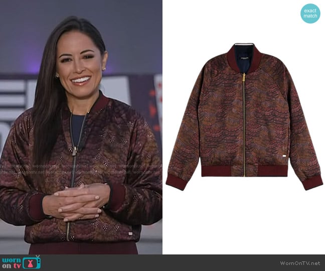 Scotch & Soda Feather Printed Reversible Bomber Jacket worn by Kaylee Hartung on Today