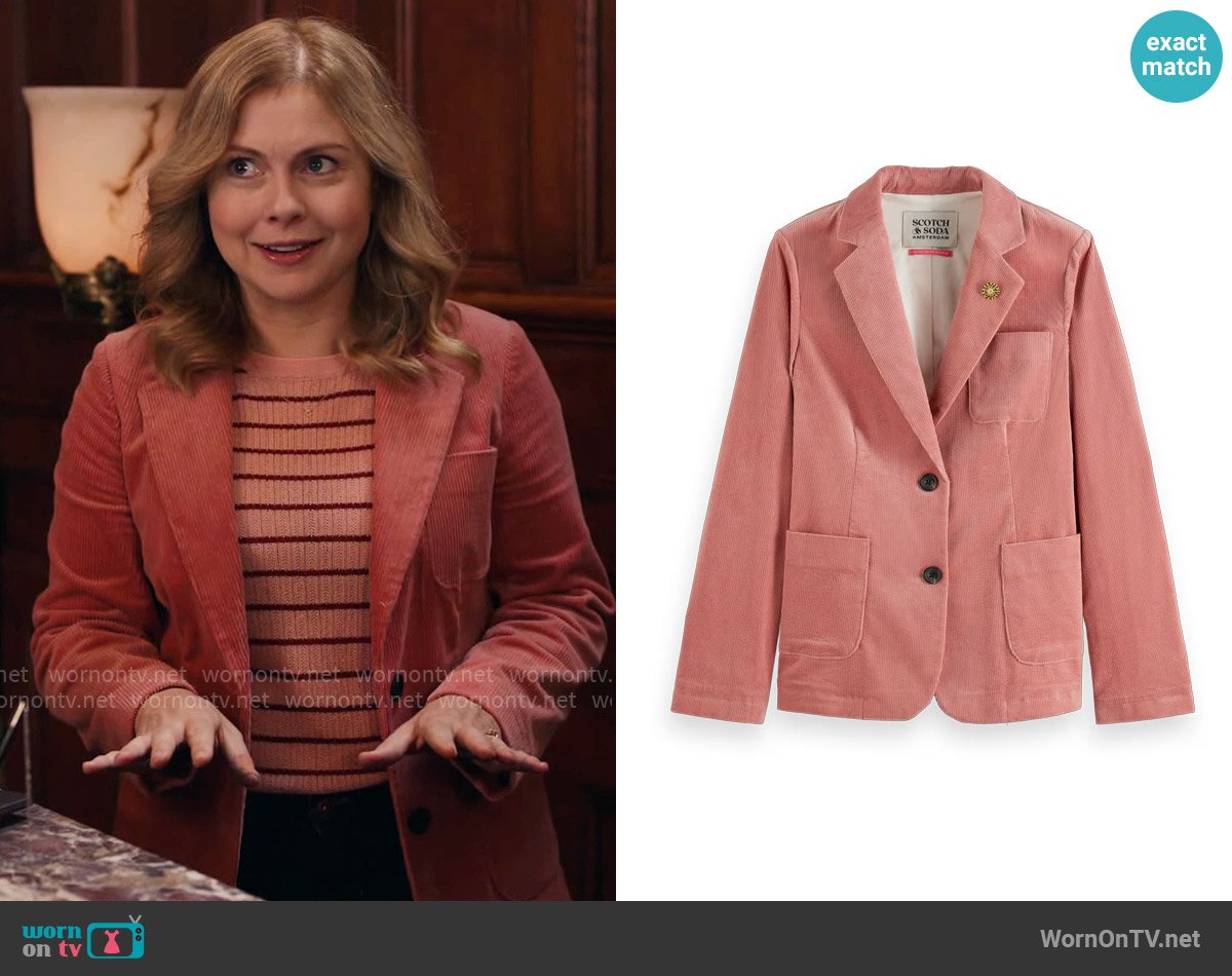 Scotch & Soda Corduroy Blazer in Weathered Pink worn by Sam (Rose McIver) on Ghosts