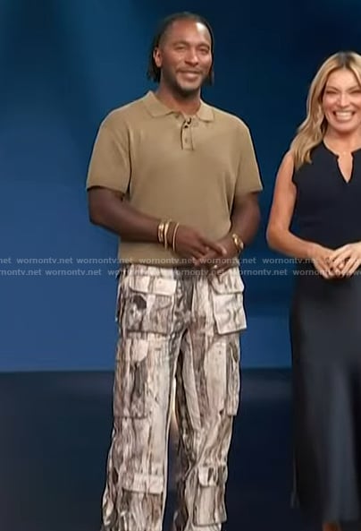 Scott's abstract print cargo pants on Access Hollywood