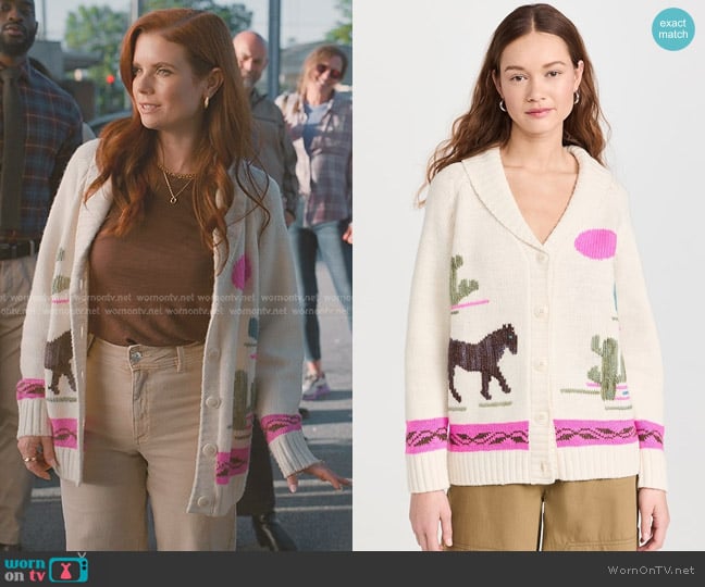 Sea Annette Intarsia Long Sleeve Cardigan worn by Maddie Townsend (JoAnna Garcia Swisher) on Sweet Magnolias