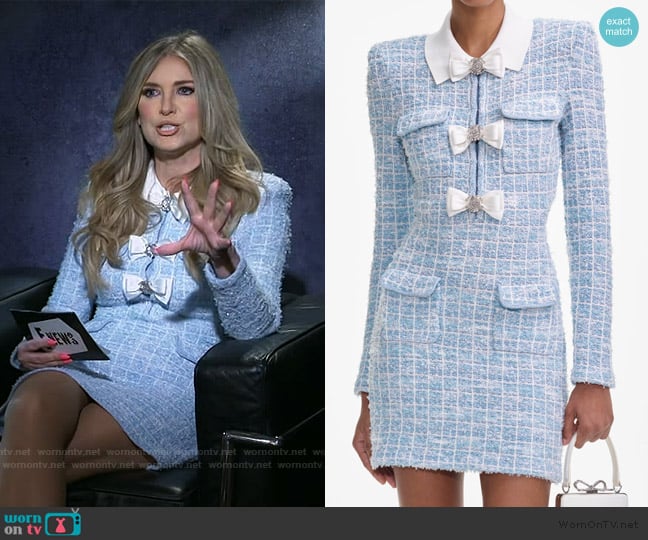 Self Portrait Blue Check Collared Knit Mini Dress worn by Nikki Novak on E! News