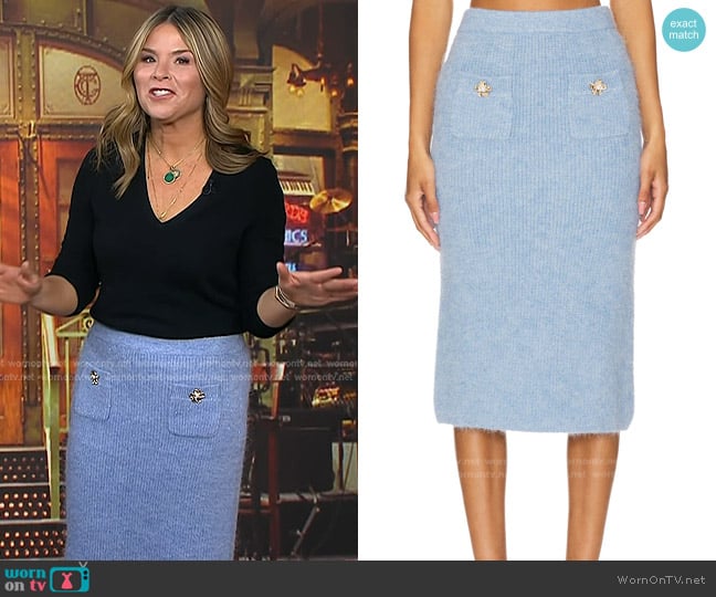 Self Portrait Soft Knit Midi Skirt in Blue worn by Jenna Bush Hager on Today