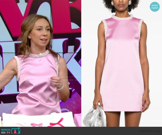 Shannon Doherty’s pink embellished trim dress on Live with Kelly and Mark