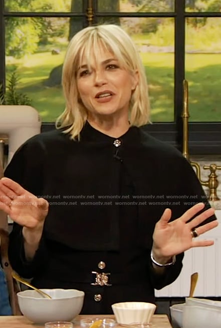 Selma Blair’s black button cape dress on The Drew Barrymore Show