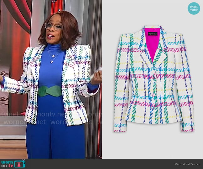 Sergio Hudson Checked cotton-blend blazer worn by Gayle King on CBS Mornings