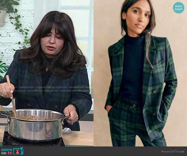 Sezane Christie Jacket in Navy Tartan worn by Romy Gill on Today