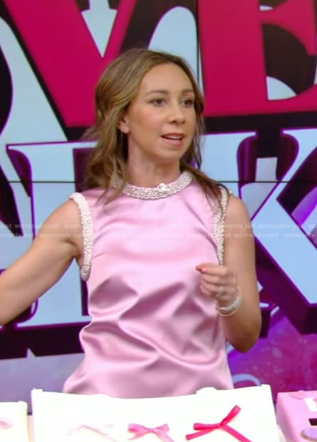 Shannon Doherty's pink embellished trim dress on Live with Kelly and Mark