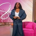 Sherri’s oversized denim jacket and pants on Sherri