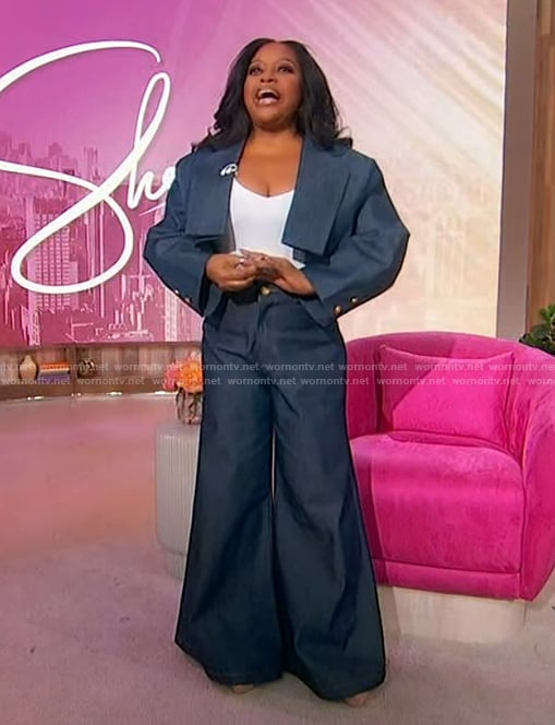 Sherri's oversized denim jacket and pants on Sherri