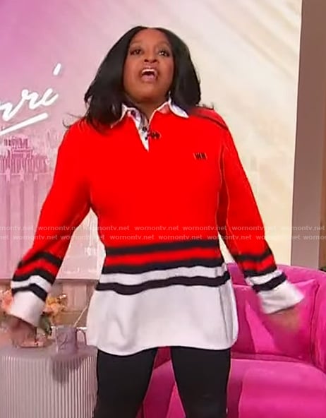 Sherri’s red stripe trim sweater on Sherri