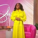 Sherri’s yellow printed shirtdress on Sherri