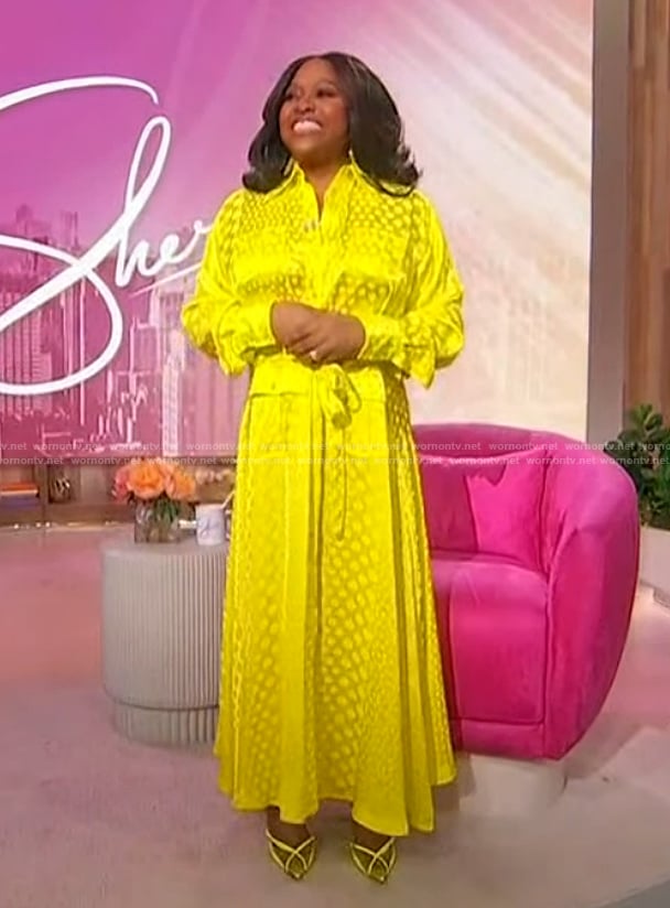 Sherri's yellow printed shirtdress on Sherri