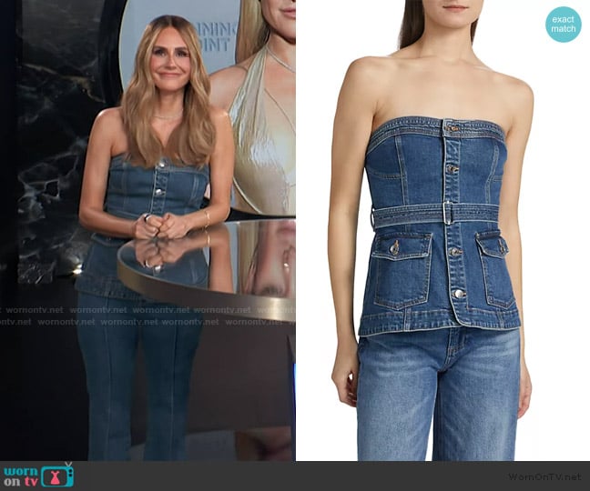 Simkhai Cyan Belted Bustier Top worn by Keltie Knight on E! News