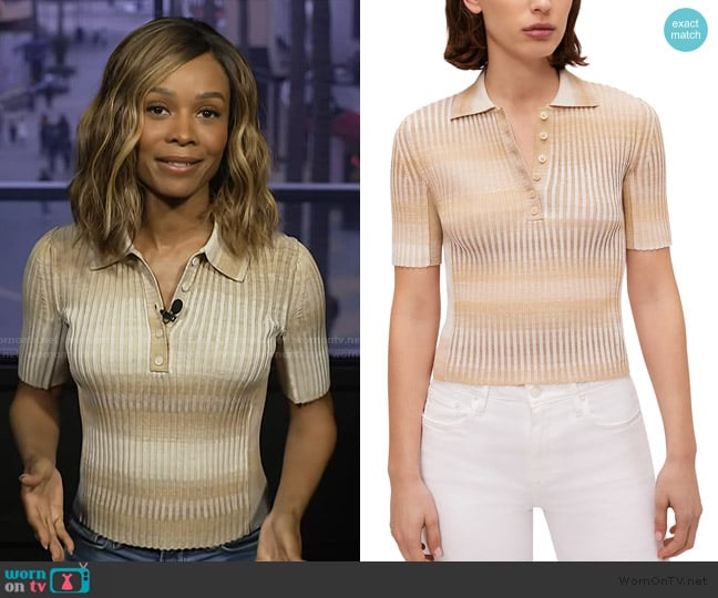 Simkhai Devina Short Sleeve Polo Shirt worn by Zuri Hall on Access Hollywood