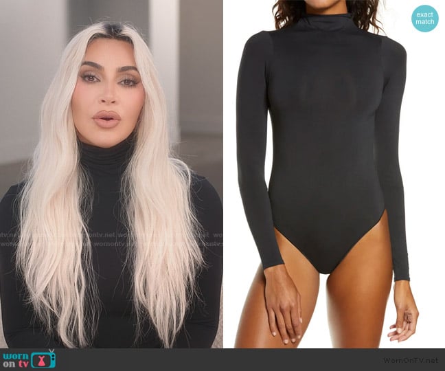 Skims Essential Mock Neck Bodysuit worn by Kim Kardashian (Kim Kardashian) on The Kardashians