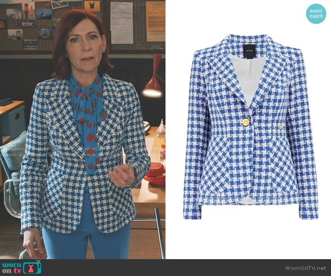 Smythe Duchess Blazer in Azure Houndstooth worn by Elsbeth Tascioni (Carrie Preston) on Elsbeth