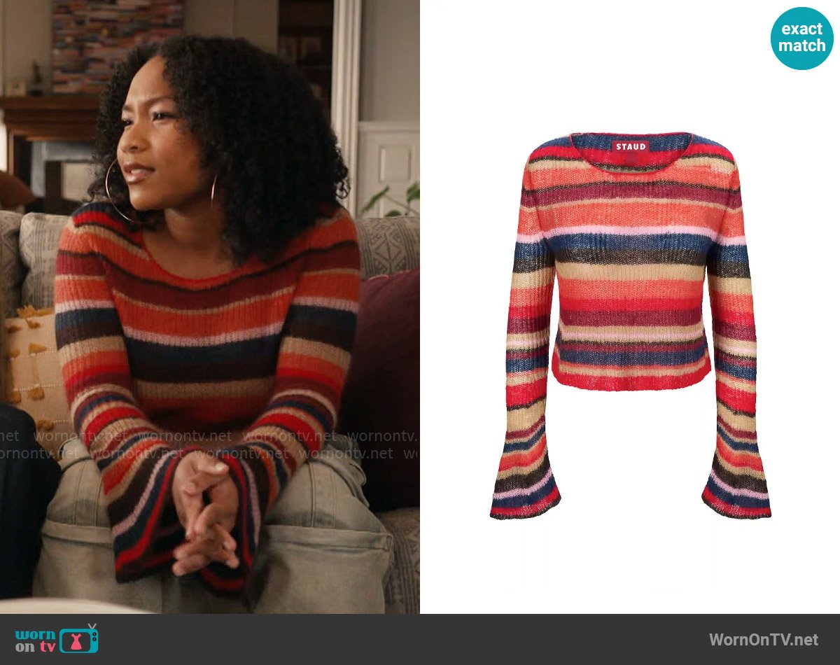 Staud Parker Striped Crop Sweater worn by Delilah (Laya DeLeon Hayes) on The Equalizer