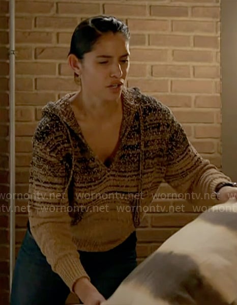 Stella's beige striped hoodie on Chicago Fire