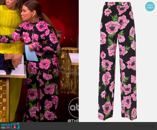 Stella McCartney Poppy floral wide-leg pants worn by Gretta Monahan on The View